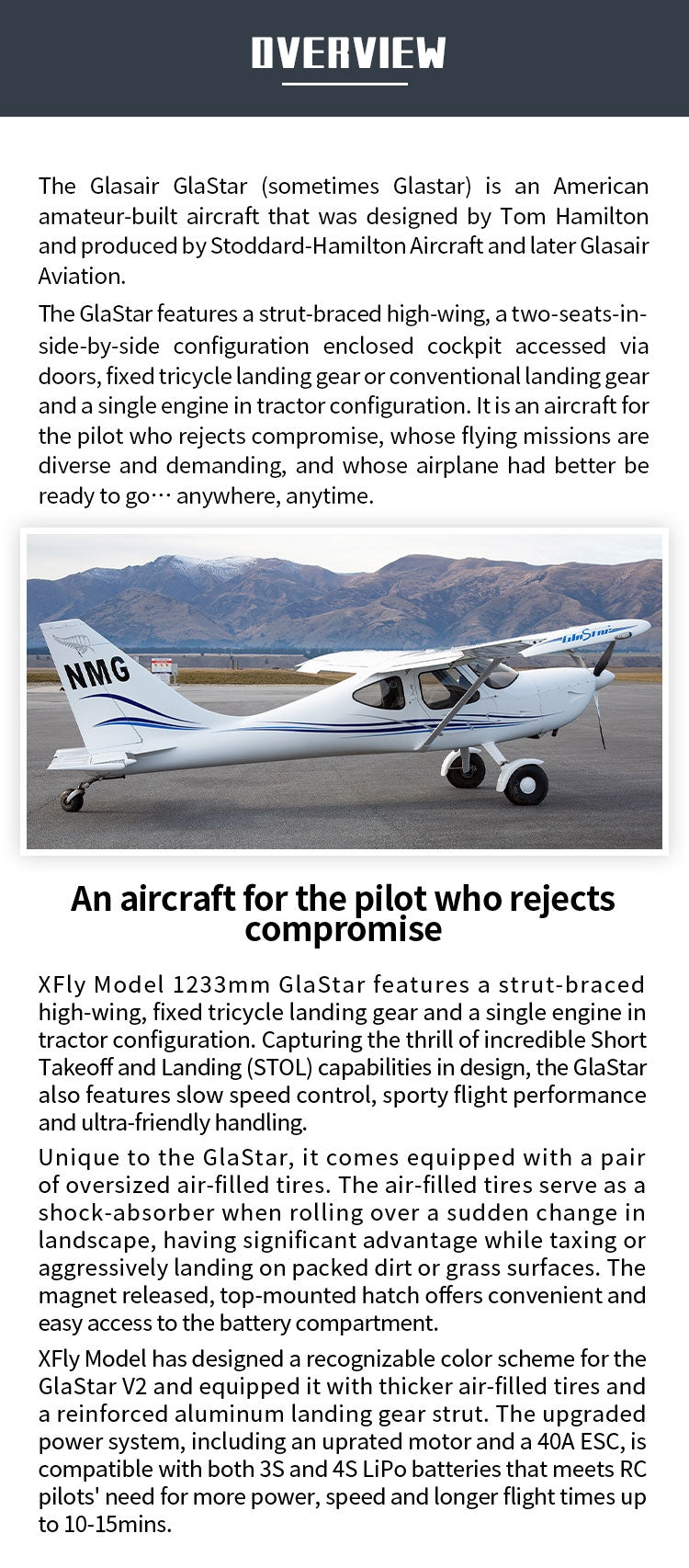 XFLY Glastar V2 1233mm trainer plane PNP