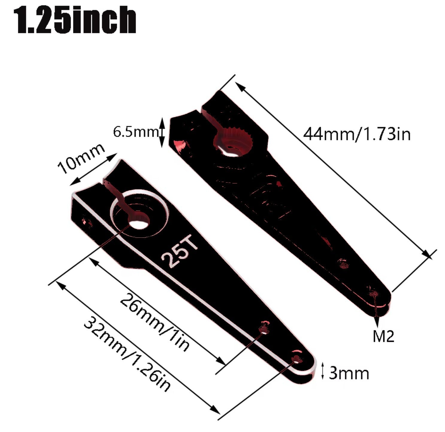 RCP aluminium servo arm black 32mm m2 25T