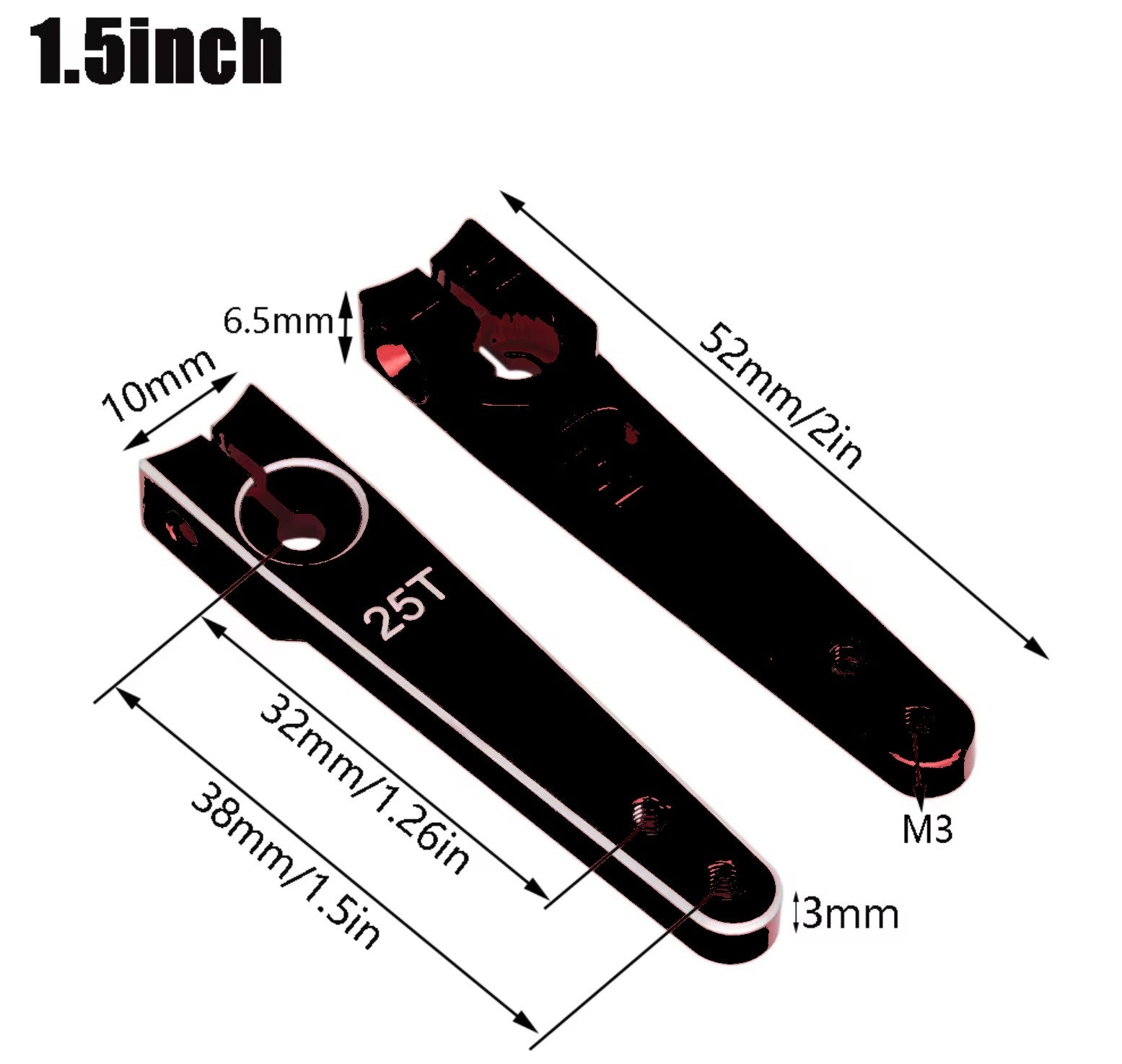 RCP aluminium servo arm black 38mm m3 25T