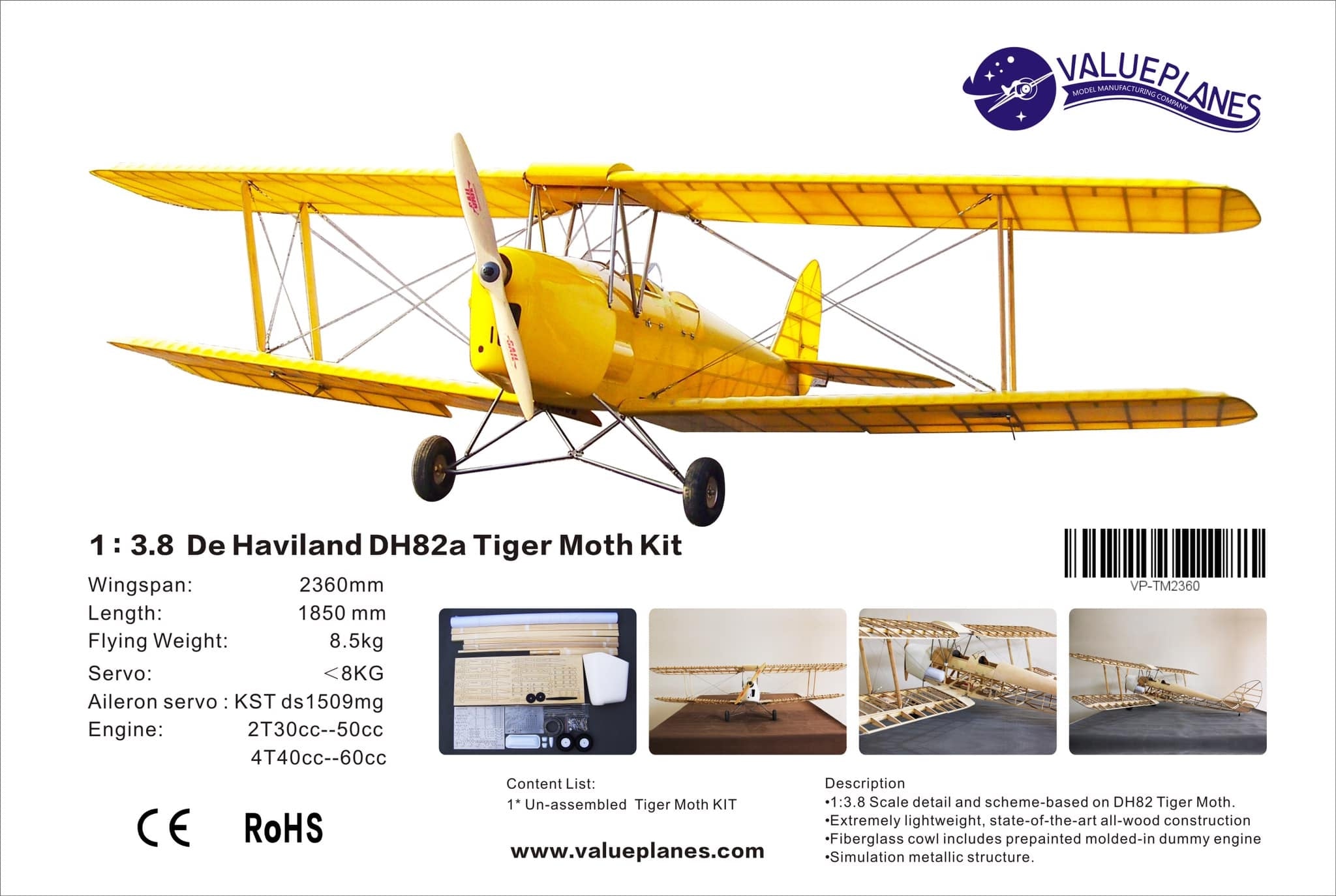 Value planes 1:3.8 De Haviland DH82a Tiger Moth
