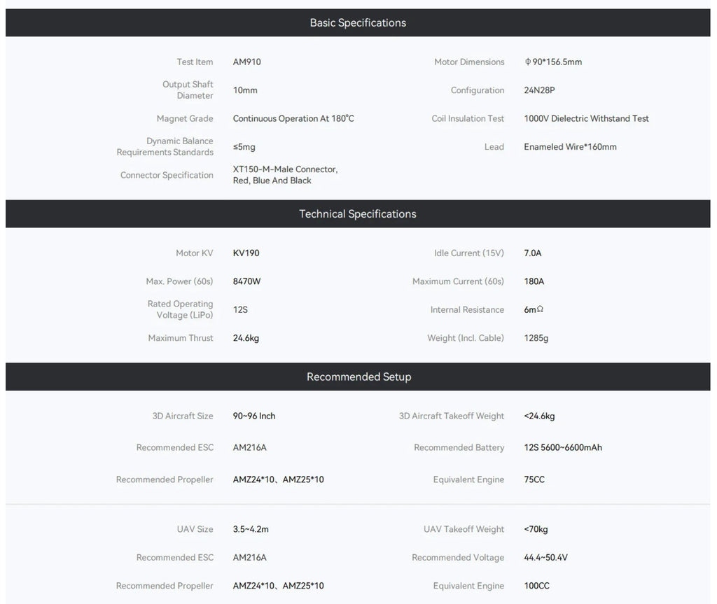 T-Motor AM910 combo 190KV 70-80cc 3D planes