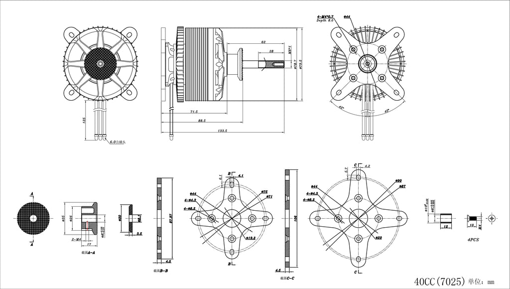 SunnySky V3 X7025 KV190 40CC Bürstenlose Motoren