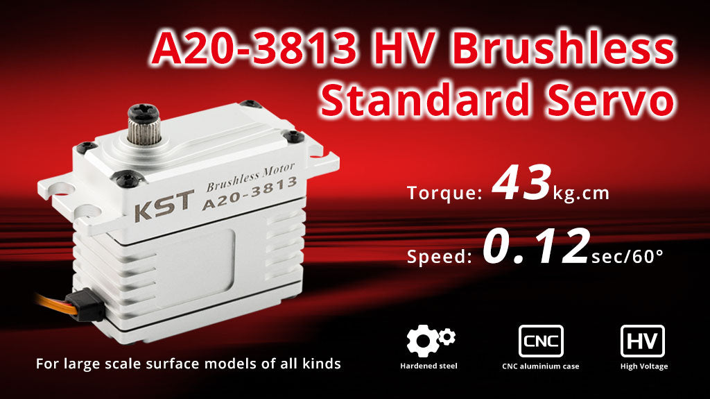 KST A20-3813 V8.0 Brushless HV Servo – 43kg.cm High-Torque Servo