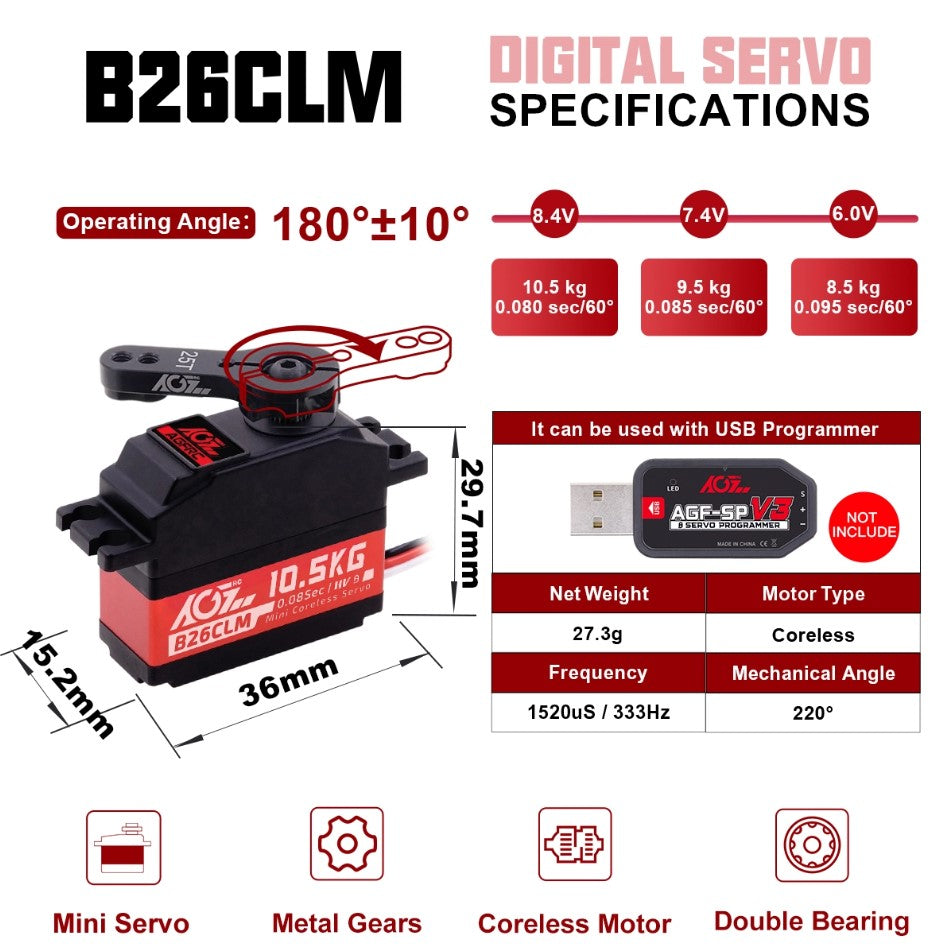 AGF B26CLM 26g HV 10.5KG mini servo programmable servo