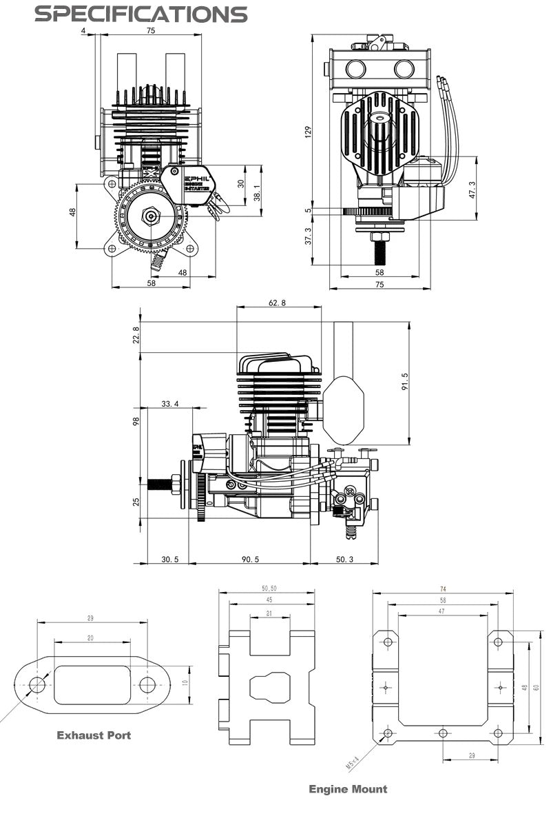 Démarreur électrique EPHIL pour moteur à essence 20 cm3-S/R série X/XG