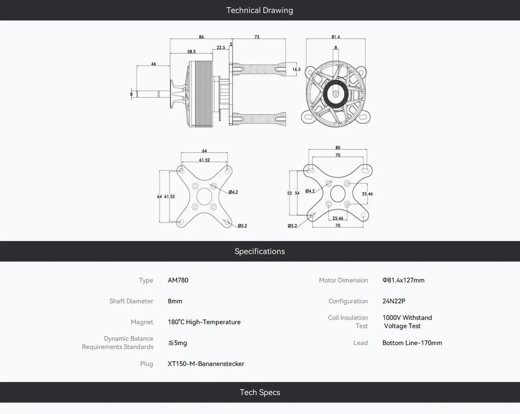 T-Motor AM780 combo 190KV 50-55cc 3D planes