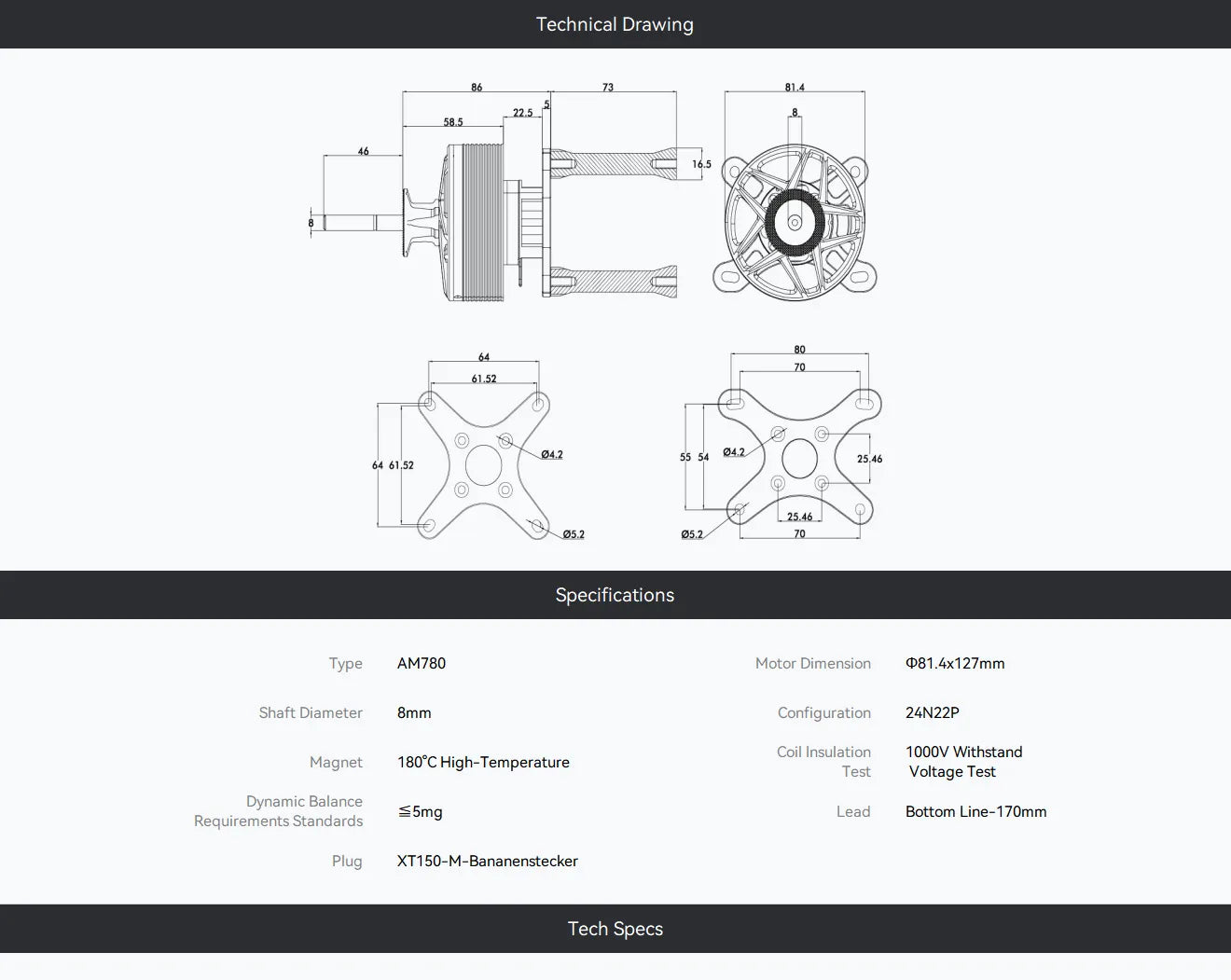 T-Motor AM780 combo 190KV 50-55cc 3D planes