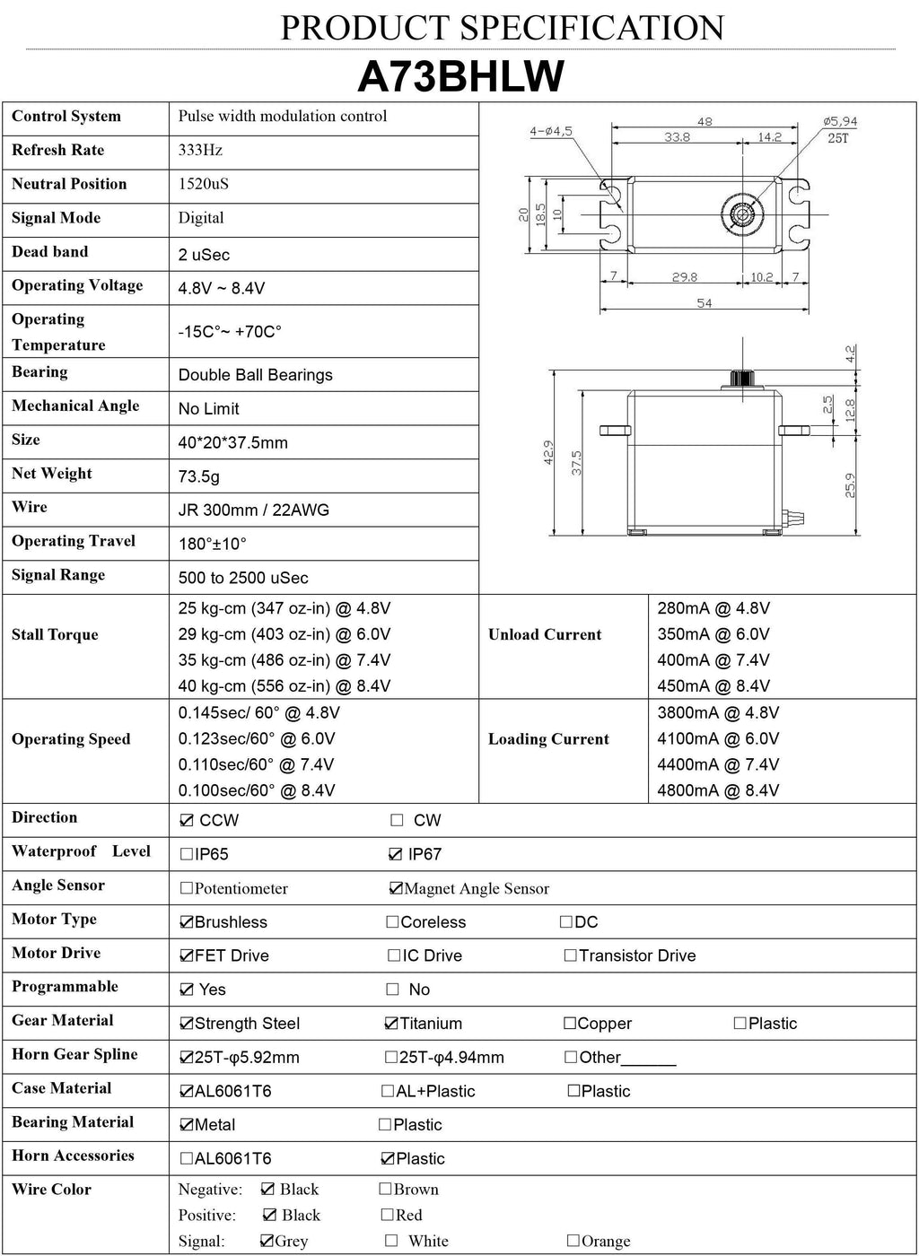 AGF A73 V2 40KG Brushless HV programmable Magnetic Sensor servo