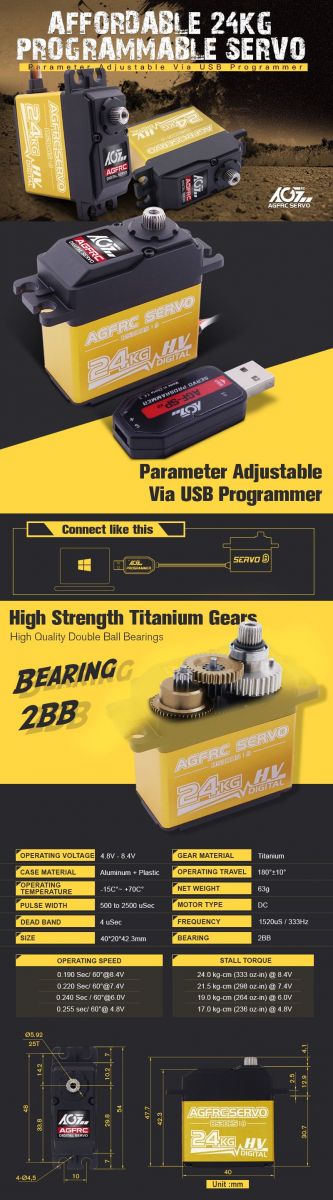 AGF B53DHS 24KG 8.4V HV digital programmable servo