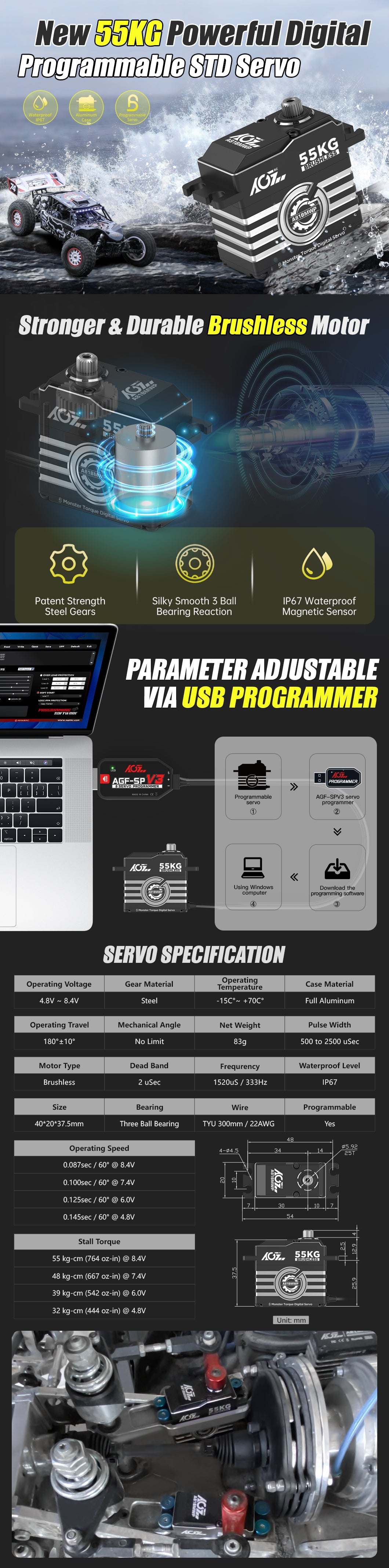 AGF RC A81BMWP Advanced Ultra Power PRO 55KG Large Torque Brushless servo