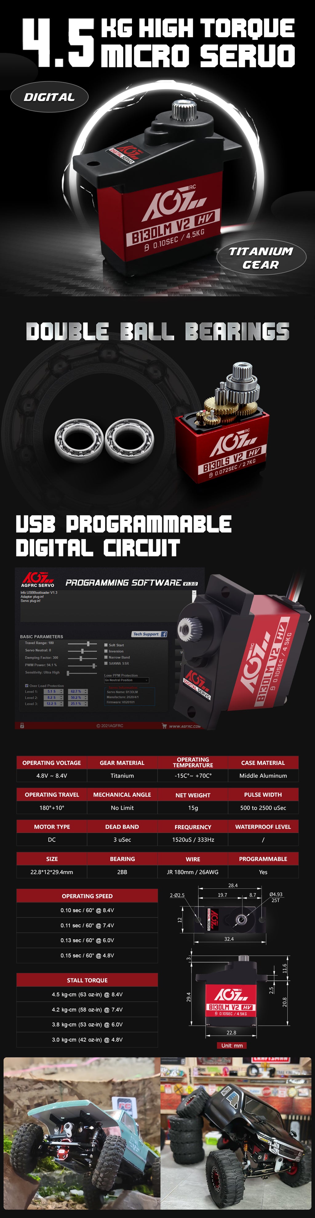 AGF B13DLM V2 4.5kg 0.10sec mini servo